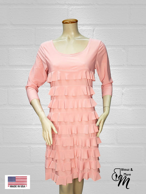 Women's Ruffle Dress 3/4 Sleeve - D049