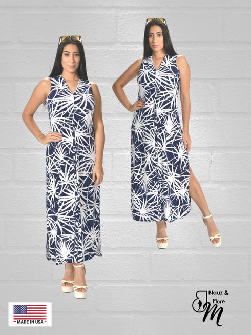 Sheath Silhouette V-Neckline Side Slit Maxi Dress - D052