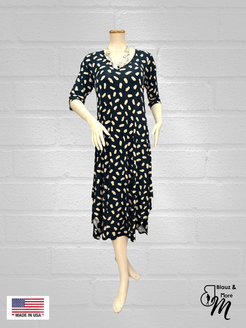 A-line Maxi Dress 3/4th Sleeve -D075