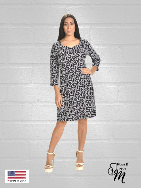 Straight Hemline Dress with Sweetheart neckline 3/4 Sleeves D080