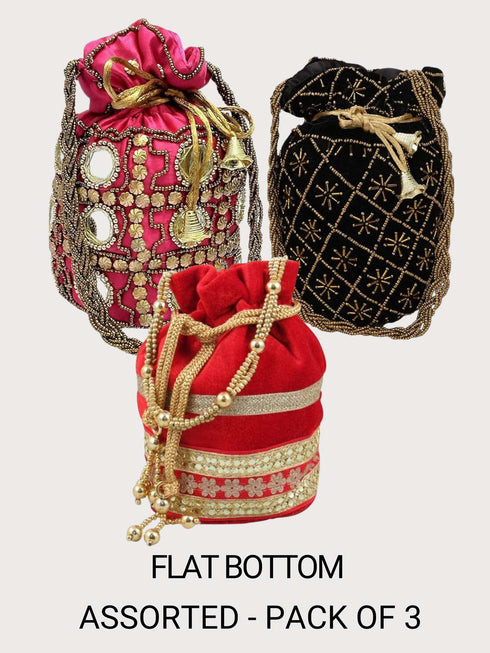 Jewelry Designer Women Potli Bags, Evening Handbags for women -Flat Bottom - PT Bags