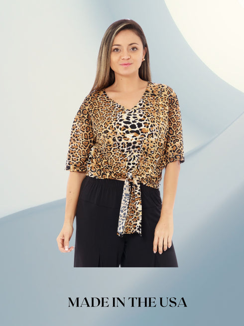 Tie Front Short Sleeve Top - Regular & Plus Sizes available- T541