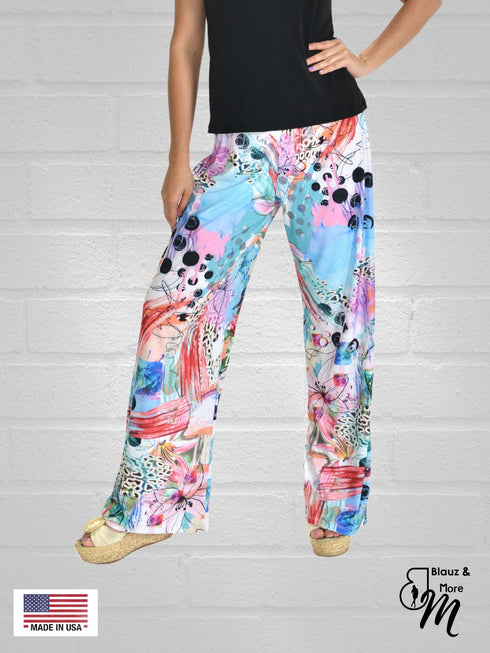 Mid Rise Straight Leg Pull-on Digital Print Palazzo Pants - DIGITAL