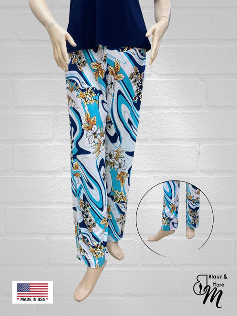 Mid Rise Straight Leg Pull-on Palazzo PRINTED- P017