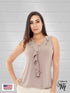 V neck Ruffle front sleeveless Top - T033