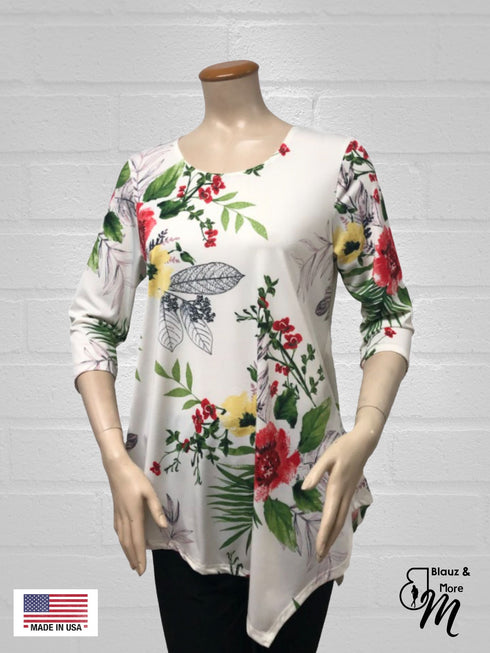 3/4 Sleeve Asymmetrical Tunic Loose Long Blouse Top - T347