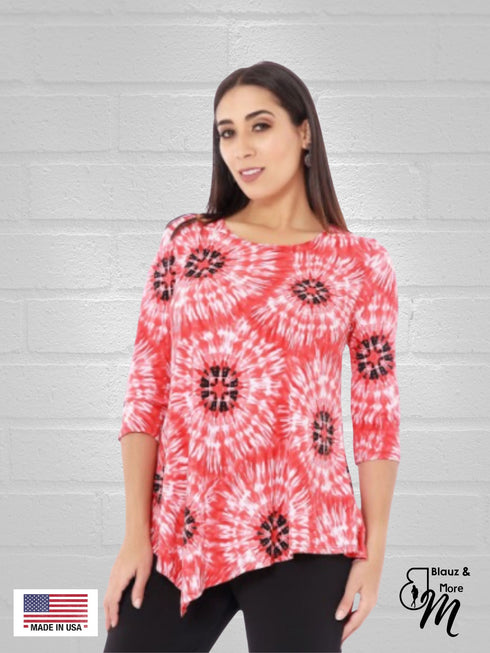 3/4 Sleeve Asymmetrical Tunic Loose Long Blouse Top - T347