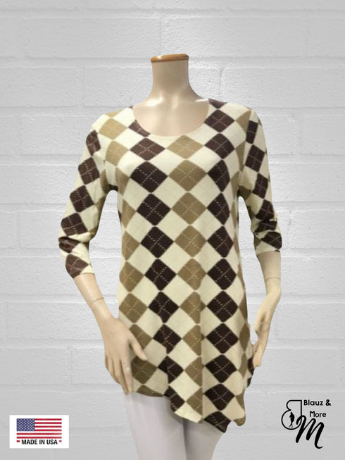 3/4 Sleeve Asymmetrical Tunic Loose Long Blouse Top - T347