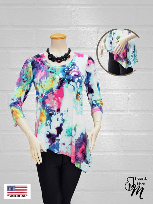 3/4 Sleeve Asymmetrical ROUND NECK -CASUAL Tunic Loose Long Blouse Top - T642