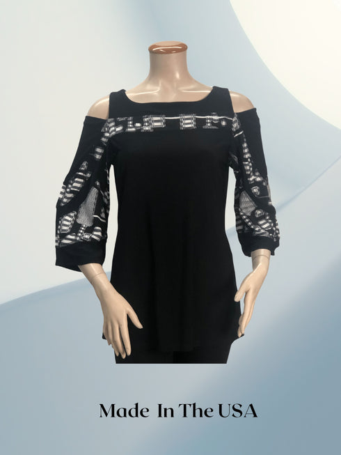 Cold Shoulder Color Block Top-T504